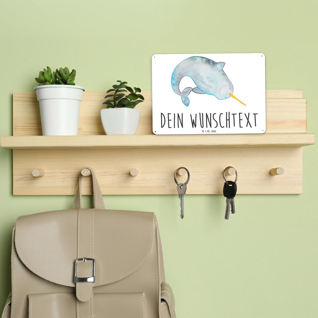 Personalisiertes Blechschild Narwal Blechschild, Metallschild, Geschenk Schild, Schild, Magnet-Metall-Schild, Deko Schild, Wandschild, Wand-Dekoration, Türschild, Meerestiere, Meer, Urlaub, Narwal, Wal, Putzen, Hausfrau, Junggesellin, aufräumen, Kinderzimmer
