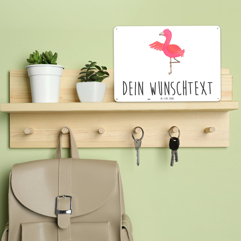 Personalisiertes Blechschild Flamingo Yoga Blechschild, Metallschild, Geschenk Schild, Schild, Magnet-Metall-Schild, Deko Schild, Wandschild, Wand-Dekoration, Türschild, Flamingo, Vogel, Yoga, Namaste, Achtsamkeit, Yoga-Übung, Entspannung, Ärger, Aufregen, Tiefenentspannung