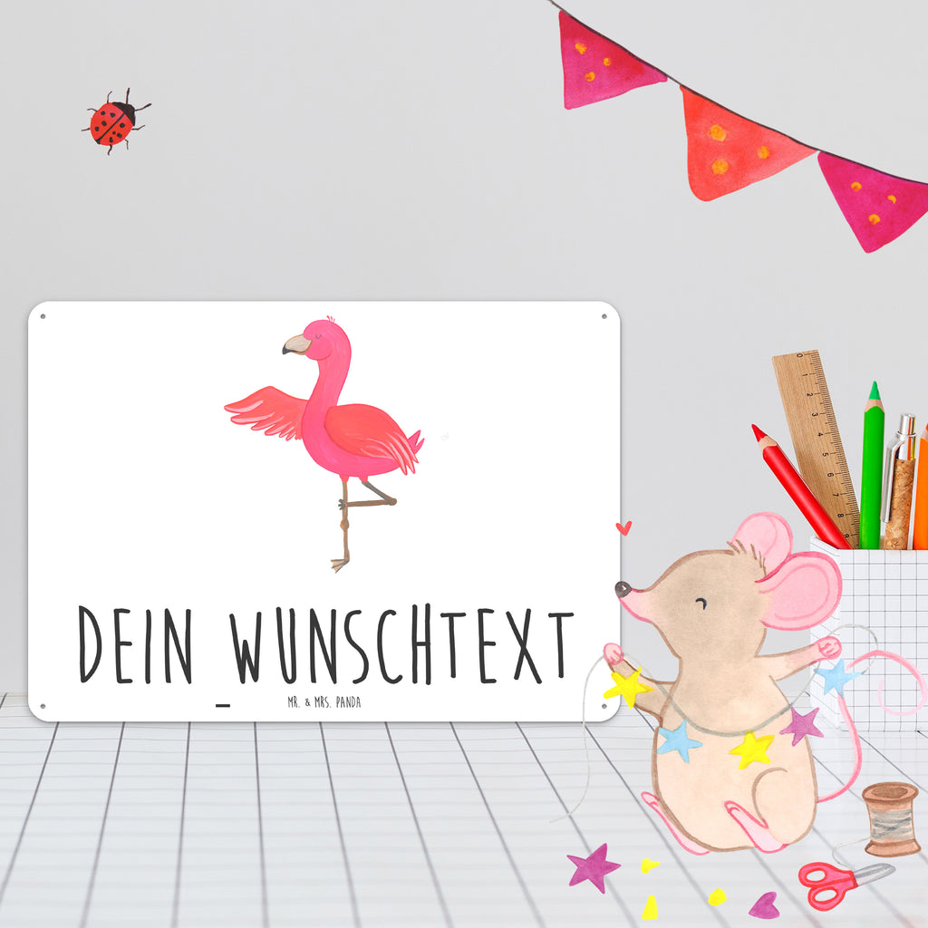 Personalisiertes Blechschild Flamingo Yoga Blechschild, Metallschild, Geschenk Schild, Schild, Magnet-Metall-Schild, Deko Schild, Wandschild, Wand-Dekoration, Türschild, Flamingo, Vogel, Yoga, Namaste, Achtsamkeit, Yoga-Übung, Entspannung, Ärger, Aufregen, Tiefenentspannung