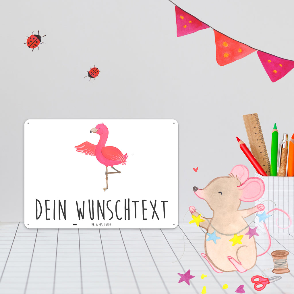 Personalisiertes Blechschild Flamingo Yoga Blechschild, Metallschild, Geschenk Schild, Schild, Magnet-Metall-Schild, Deko Schild, Wandschild, Wand-Dekoration, Türschild, Flamingo, Vogel, Yoga, Namaste, Achtsamkeit, Yoga-Übung, Entspannung, Ärger, Aufregen, Tiefenentspannung
