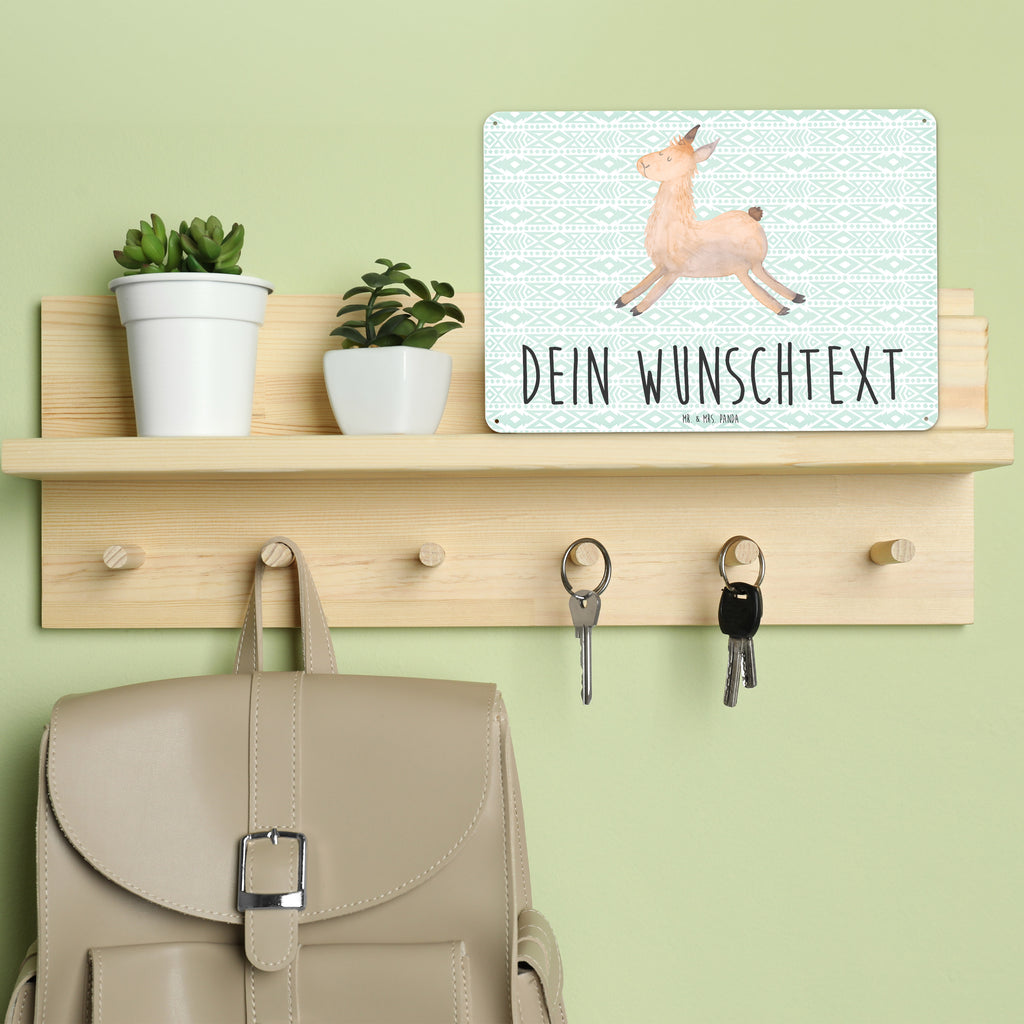 Personalisiertes Blechschild Lama springend Blechschild, Metallschild, Geschenk Schild, Schild, Magnet-Metall-Schild, Deko Schild, Wandschild, Wand-Dekoration, Türschild, Lama, Alpaka, Lamas, Lieblingstag, Happy day, fröhlich, Glück, Freundin, Liebeskummer, Neustart, guten Morgen, Start, Prüfung, Abitur