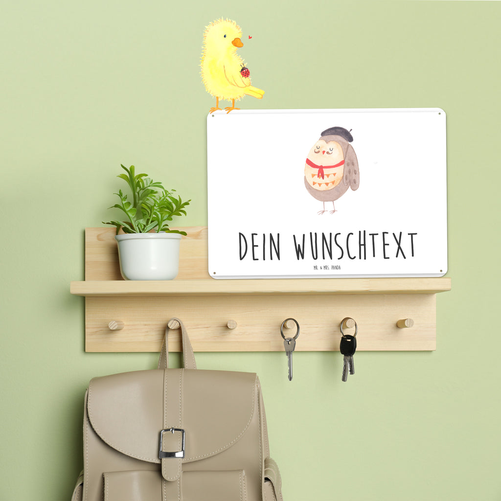 Personalisiertes Blechschild Eule Französisch Blechschild, Metallschild, Geschenk Schild, Schild, Magnet-Metall-Schild, Deko Schild, Wandschild, Wand-Dekoration, Türschild, Eule, Eulen, Eule Deko, Owl, hibou, La vie est belle, das Leben ist schön, Spruch schön, Spruch Französisch, Frankreich