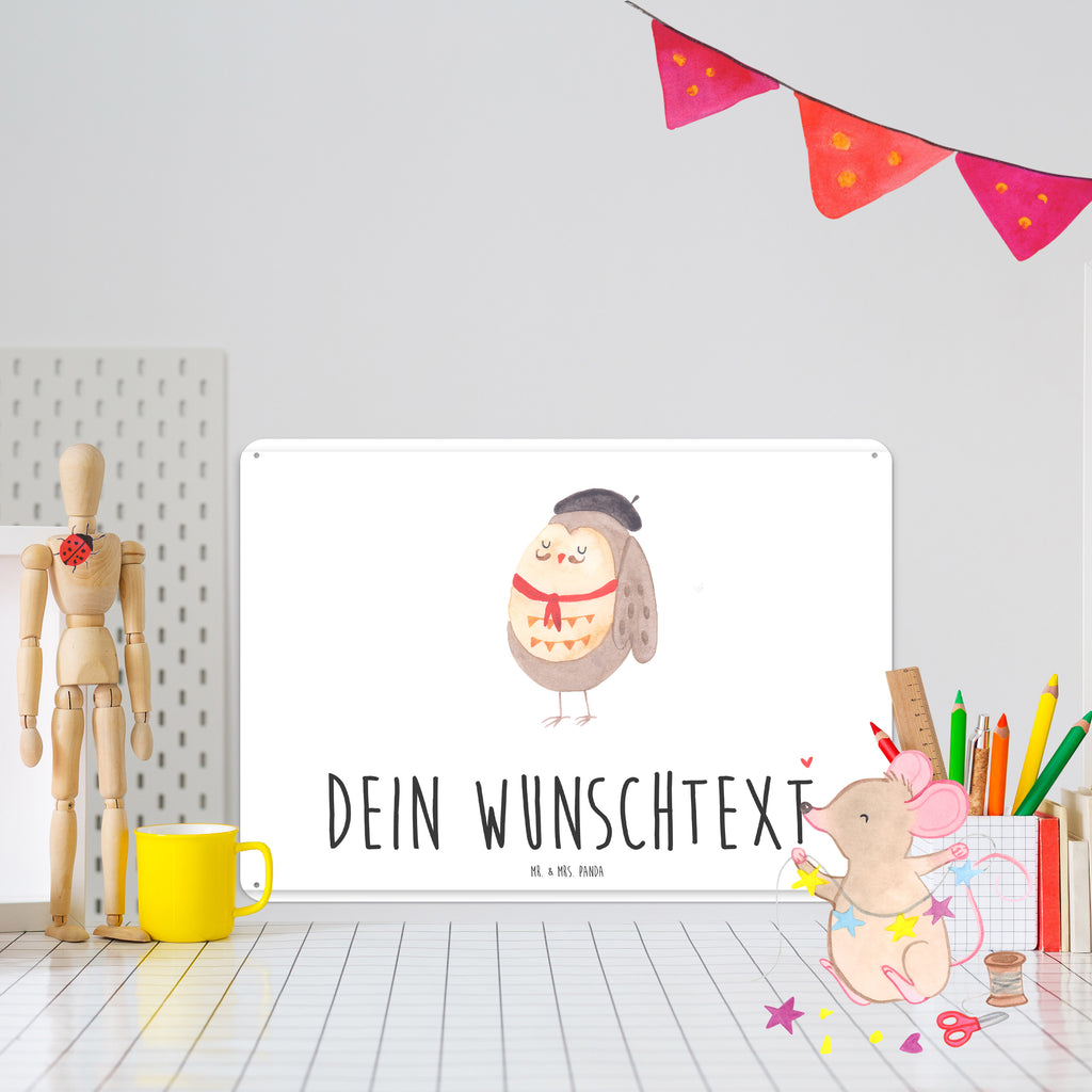 Personalisiertes Blechschild Eule Französisch Blechschild, Metallschild, Geschenk Schild, Schild, Magnet-Metall-Schild, Deko Schild, Wandschild, Wand-Dekoration, Türschild, Eule, Eulen, Eule Deko, Owl, hibou, La vie est belle, das Leben ist schön, Spruch schön, Spruch Französisch, Frankreich