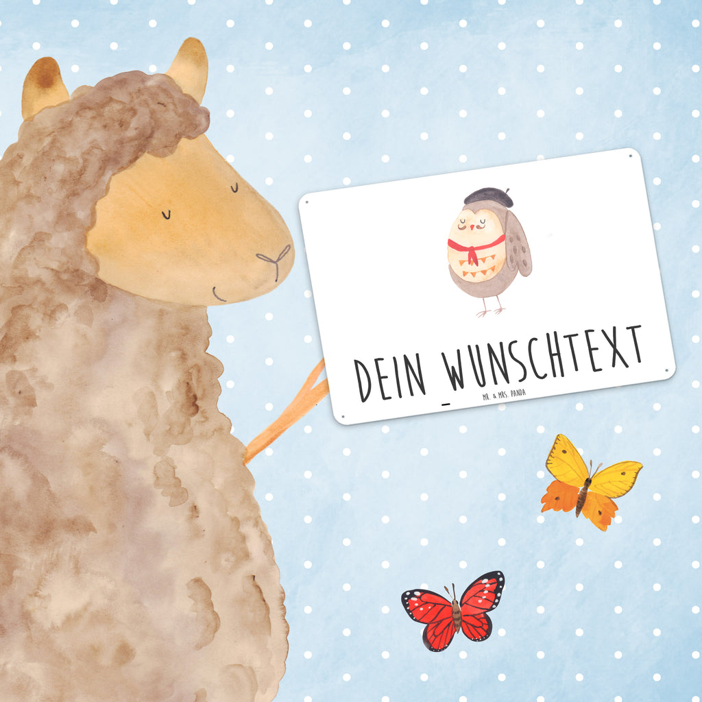 Personalisiertes Blechschild Eule Französisch Blechschild, Metallschild, Geschenk Schild, Schild, Magnet-Metall-Schild, Deko Schild, Wandschild, Wand-Dekoration, Türschild, Eule, Eulen, Eule Deko, Owl, hibou, La vie est belle, das Leben ist schön, Spruch schön, Spruch Französisch, Frankreich