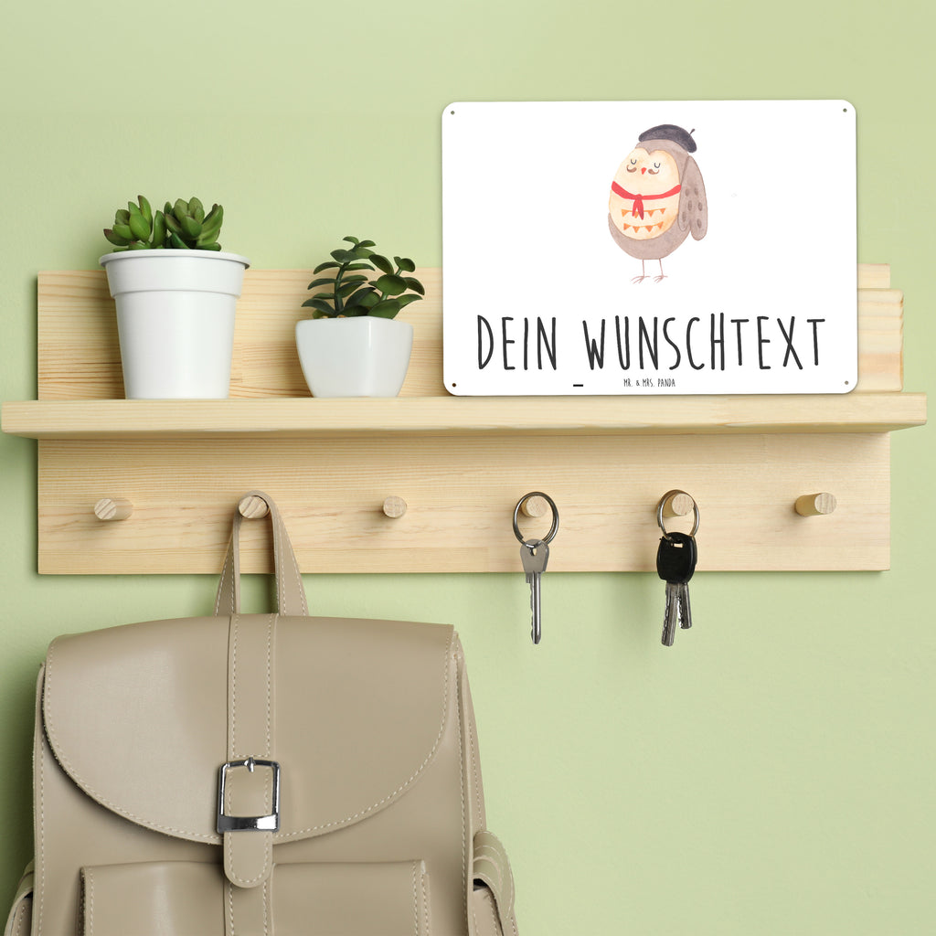 Personalisiertes Blechschild Eule Französisch Blechschild, Metallschild, Geschenk Schild, Schild, Magnet-Metall-Schild, Deko Schild, Wandschild, Wand-Dekoration, Türschild, Eule, Eulen, Eule Deko, Owl, hibou, La vie est belle, das Leben ist schön, Spruch schön, Spruch Französisch, Frankreich