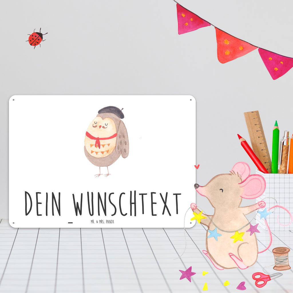 Personalisiertes Blechschild Eule Französisch Blechschild, Metallschild, Geschenk Schild, Schild, Magnet-Metall-Schild, Deko Schild, Wandschild, Wand-Dekoration, Türschild, Eule, Eulen, Eule Deko, Owl, hibou, La vie est belle, das Leben ist schön, Spruch schön, Spruch Französisch, Frankreich