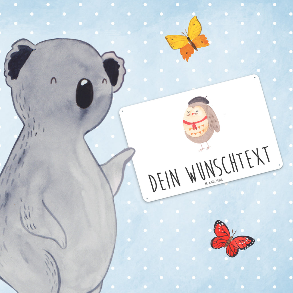 Personalisiertes Blechschild Eule Französisch Blechschild, Metallschild, Geschenk Schild, Schild, Magnet-Metall-Schild, Deko Schild, Wandschild, Wand-Dekoration, Türschild, Eule, Eulen, Eule Deko, Owl, hibou, La vie est belle, das Leben ist schön, Spruch schön, Spruch Französisch, Frankreich