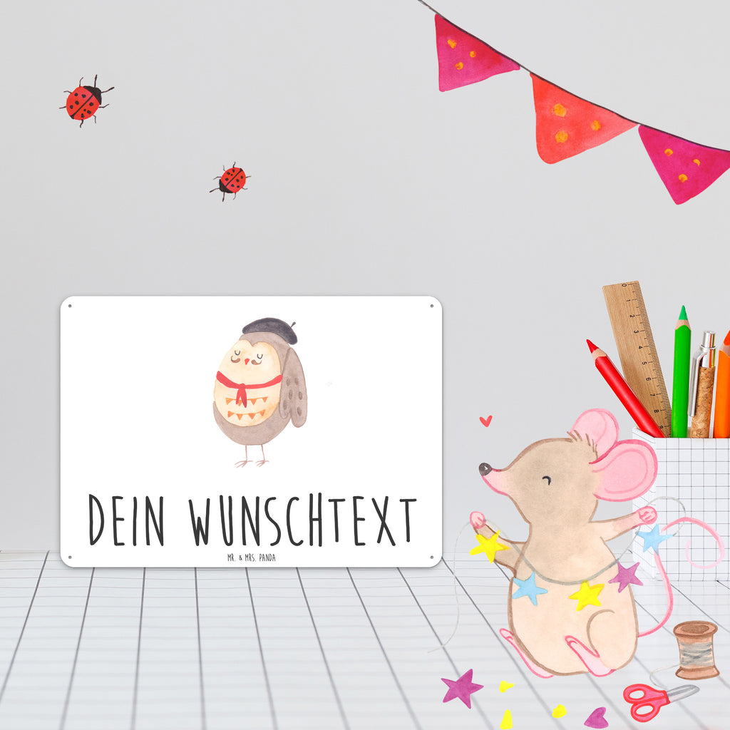 Personalisiertes Blechschild Eule Französisch Blechschild, Metallschild, Geschenk Schild, Schild, Magnet-Metall-Schild, Deko Schild, Wandschild, Wand-Dekoration, Türschild, Eule, Eulen, Eule Deko, Owl, hibou, La vie est belle, das Leben ist schön, Spruch schön, Spruch Französisch, Frankreich