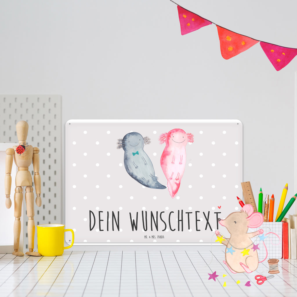 Personalisiertes Blechschild Axolotl Axel+Lotte Blechschild, Metallschild, Geschenk Schild, Schild, Magnet-Metall-Schild, Deko Schild, Wandschild, Wand-Dekoration, Türschild, Axolotl, Molch, Axolot, Schwanzlurch, Lurch, Lurche, Liebe, große Liebe, Liebesbeweis, Freund, Verlobter, Ehemann, Jahrestag, Valentinstag