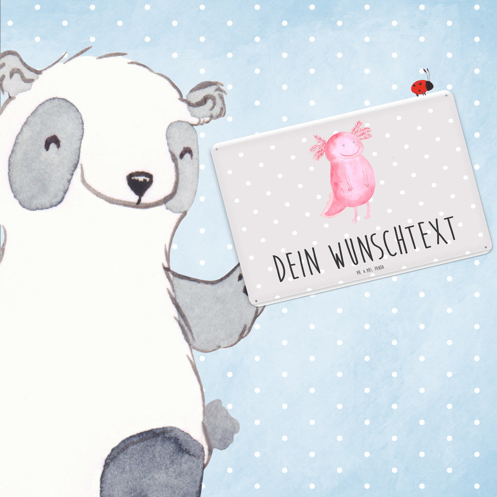 Personalisiertes Blechschild Axolotl glücklich Blechschild, Metallschild, Geschenk Schild, Schild, Magnet-Metall-Schild, Deko Schild, Wandschild, Wand-Dekoration, Türschild, Axolotl, Molch, Axolot, Schwanzlurch, Lurch, Lurche, Motivation, gute Laune