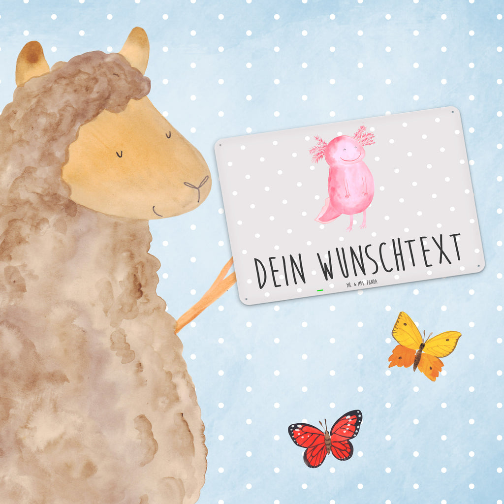 Personalisiertes Blechschild Axolotl glücklich Blechschild, Metallschild, Geschenk Schild, Schild, Magnet-Metall-Schild, Deko Schild, Wandschild, Wand-Dekoration, Türschild, Axolotl, Molch, Axolot, Schwanzlurch, Lurch, Lurche, Motivation, gute Laune