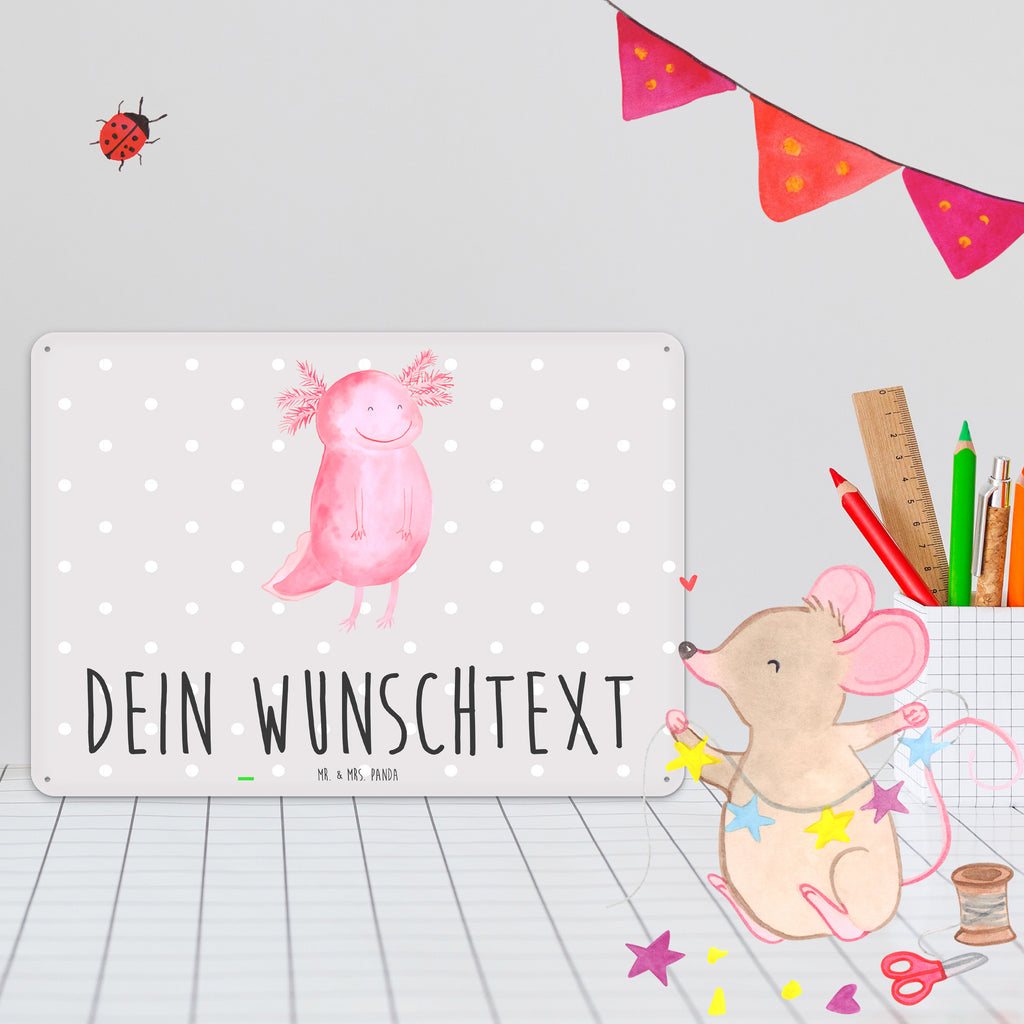 Personalisiertes Blechschild Axolotl glücklich Blechschild, Metallschild, Geschenk Schild, Schild, Magnet-Metall-Schild, Deko Schild, Wandschild, Wand-Dekoration, Türschild, Axolotl, Molch, Axolot, Schwanzlurch, Lurch, Lurche, Motivation, gute Laune
