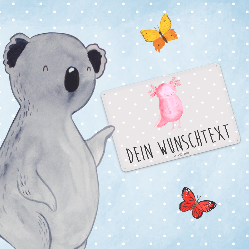Personalisiertes Blechschild Axolotl glücklich Blechschild, Metallschild, Geschenk Schild, Schild, Magnet-Metall-Schild, Deko Schild, Wandschild, Wand-Dekoration, Türschild, Axolotl, Molch, Axolot, Schwanzlurch, Lurch, Lurche, Motivation, gute Laune