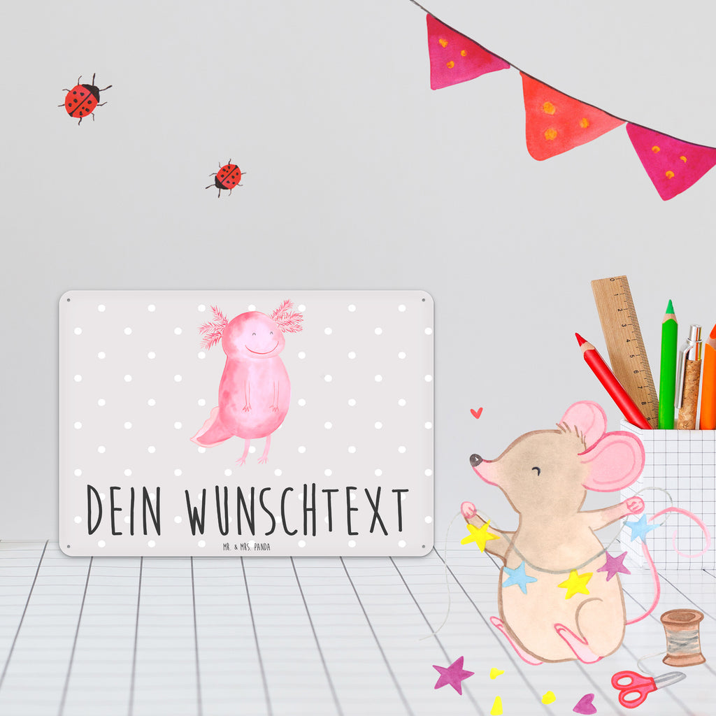 Personalisiertes Blechschild Axolotl glücklich Blechschild, Metallschild, Geschenk Schild, Schild, Magnet-Metall-Schild, Deko Schild, Wandschild, Wand-Dekoration, Türschild, Axolotl, Molch, Axolot, Schwanzlurch, Lurch, Lurche, Motivation, gute Laune