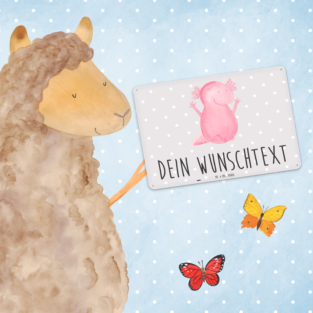 Personalisiertes Blechschild Axolotl Hurra Blechschild, Metallschild, Geschenk Schild, Schild, Magnet-Metall-Schild, Deko Schild, Wandschild, Wand-Dekoration, Türschild, Axolotl, Molch, Axolot, Schwanzlurch, Lurch, Lurche, fröhlich, Spaß, Freude, Motivation, Zufriedenheit