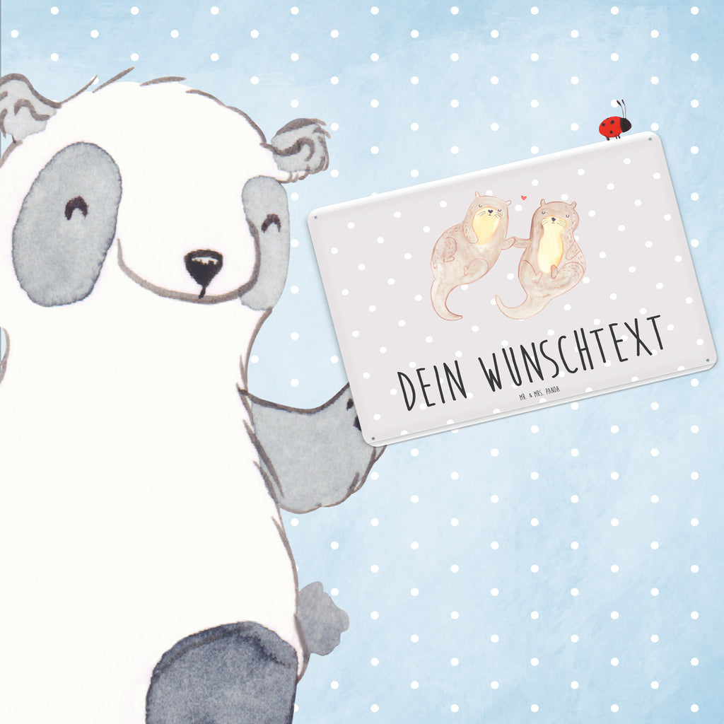 Personalisiertes Blechschild Otter händchenhaltend Blechschild, Metallschild, Geschenk Schild, Schild, Magnet-Metall-Schild, Deko Schild, Wandschild, Wand-Dekoration, Türschild, Otter, Fischotter, Seeotter, Otter Seeotter See Otter
