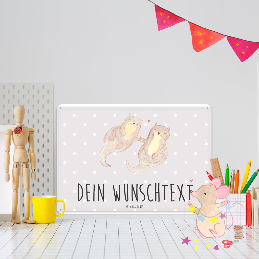 Personalisiertes Blechschild Otter händchenhaltend Blechschild, Metallschild, Geschenk Schild, Schild, Magnet-Metall-Schild, Deko Schild, Wandschild, Wand-Dekoration, Türschild, Otter, Fischotter, Seeotter, Otter Seeotter See Otter