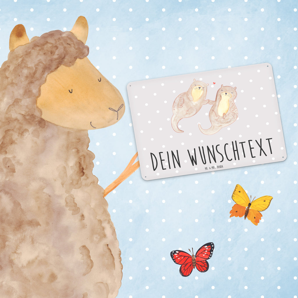 Personalisiertes Blechschild Otter händchenhaltend Blechschild, Metallschild, Geschenk Schild, Schild, Magnet-Metall-Schild, Deko Schild, Wandschild, Wand-Dekoration, Türschild, Otter, Fischotter, Seeotter, Otter Seeotter See Otter