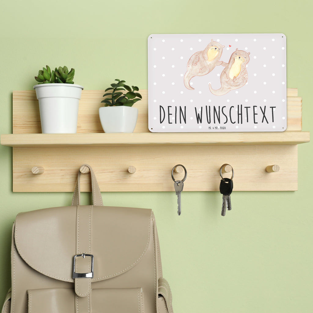 Personalisiertes Blechschild Otter händchenhaltend Blechschild, Metallschild, Geschenk Schild, Schild, Magnet-Metall-Schild, Deko Schild, Wandschild, Wand-Dekoration, Türschild, Otter, Fischotter, Seeotter, Otter Seeotter See Otter