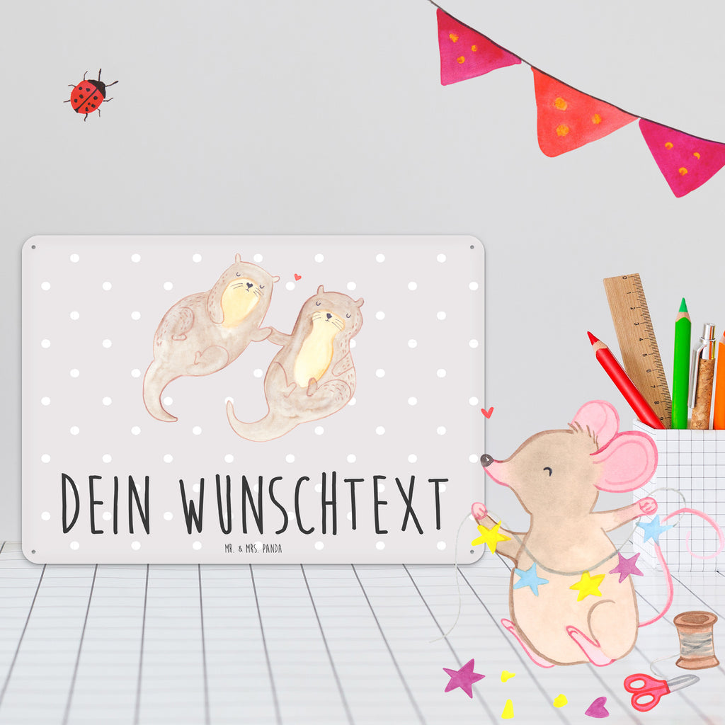 Personalisiertes Blechschild Otter händchenhaltend Blechschild, Metallschild, Geschenk Schild, Schild, Magnet-Metall-Schild, Deko Schild, Wandschild, Wand-Dekoration, Türschild, Otter, Fischotter, Seeotter, Otter Seeotter See Otter