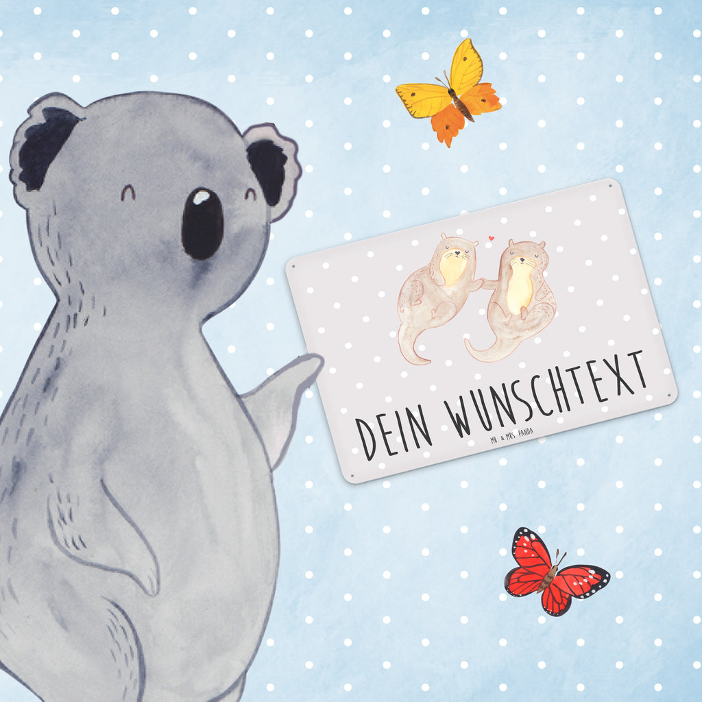 Personalisiertes Blechschild Otter händchenhaltend Blechschild, Metallschild, Geschenk Schild, Schild, Magnet-Metall-Schild, Deko Schild, Wandschild, Wand-Dekoration, Türschild, Otter, Fischotter, Seeotter, Otter Seeotter See Otter