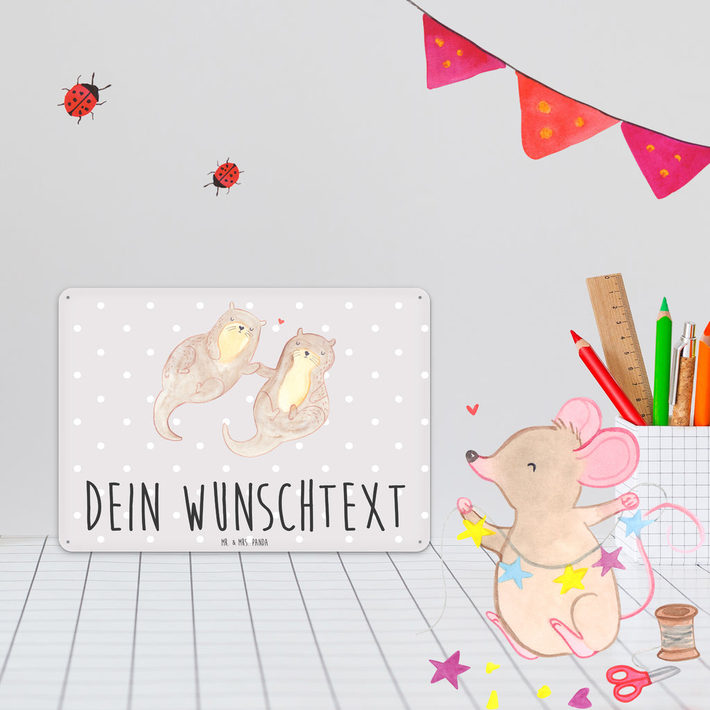 Personalisiertes Blechschild Otter händchenhaltend Blechschild, Metallschild, Geschenk Schild, Schild, Magnet-Metall-Schild, Deko Schild, Wandschild, Wand-Dekoration, Türschild, Otter, Fischotter, Seeotter, Otter Seeotter See Otter