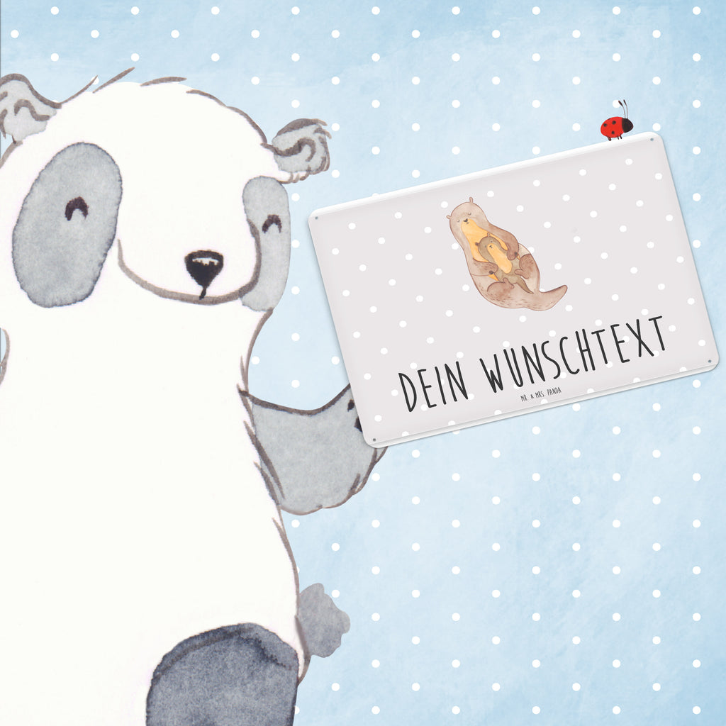 Personalisiertes Blechschild Otter mit Kind Blechschild, Metallschild, Geschenk Schild, Schild, Magnet-Metall-Schild, Deko Schild, Wandschild, Wand-Dekoration, Türschild, Otter, Fischotter, Seeotter, Otter Seeotter See Otter