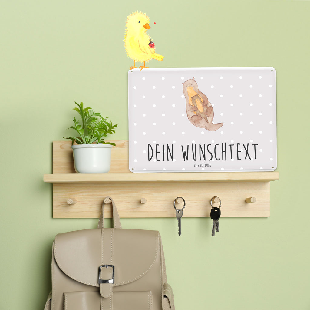 Personalisiertes Blechschild Otter mit Kind Blechschild, Metallschild, Geschenk Schild, Schild, Magnet-Metall-Schild, Deko Schild, Wandschild, Wand-Dekoration, Türschild, Otter, Fischotter, Seeotter, Otter Seeotter See Otter