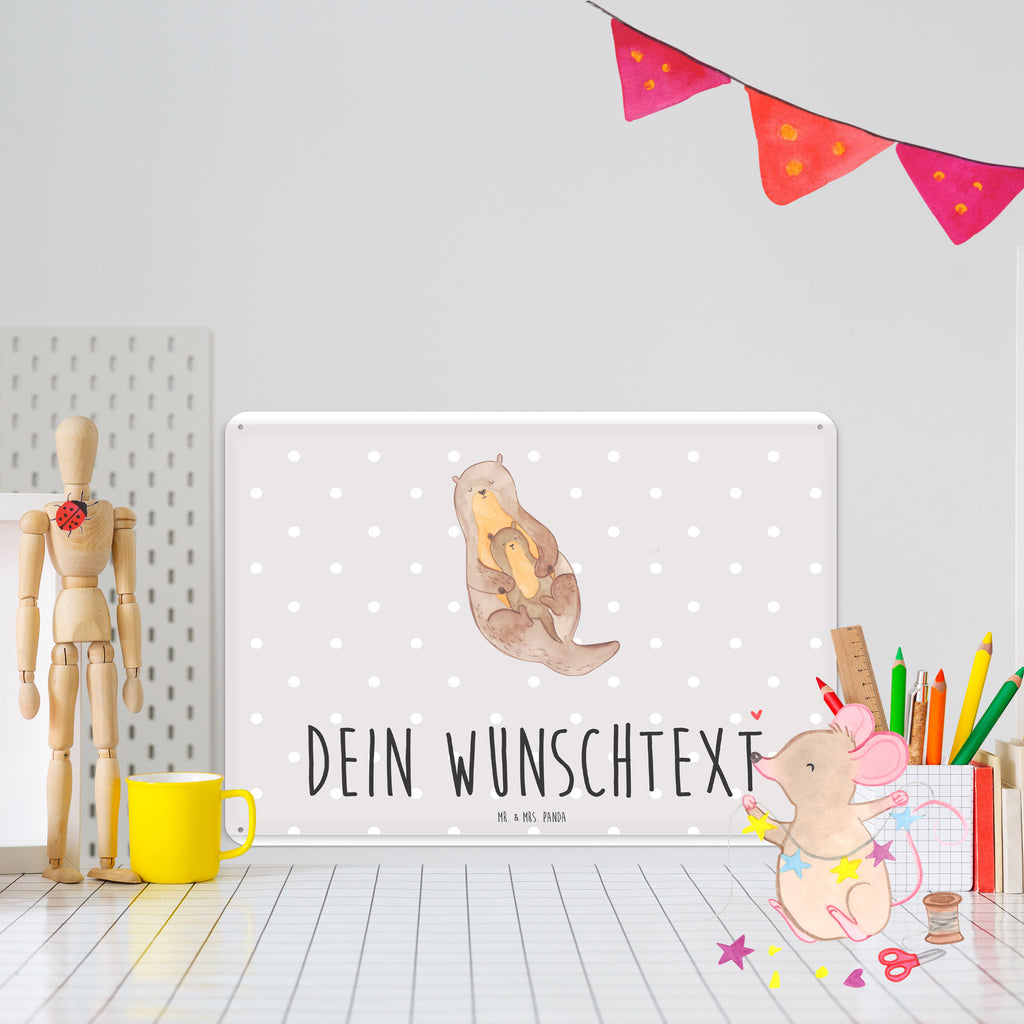 Personalisiertes Blechschild Otter mit Kind Blechschild, Metallschild, Geschenk Schild, Schild, Magnet-Metall-Schild, Deko Schild, Wandschild, Wand-Dekoration, Türschild, Otter, Fischotter, Seeotter, Otter Seeotter See Otter