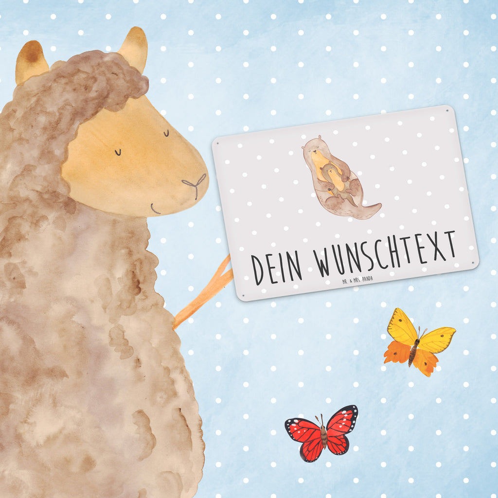 Personalisiertes Blechschild Otter mit Kind Blechschild, Metallschild, Geschenk Schild, Schild, Magnet-Metall-Schild, Deko Schild, Wandschild, Wand-Dekoration, Türschild, Otter, Fischotter, Seeotter, Otter Seeotter See Otter