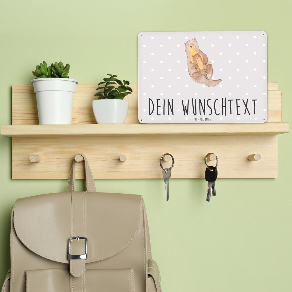 Personalisiertes Blechschild Otter mit Kind Blechschild, Metallschild, Geschenk Schild, Schild, Magnet-Metall-Schild, Deko Schild, Wandschild, Wand-Dekoration, Türschild, Otter, Fischotter, Seeotter, Otter Seeotter See Otter
