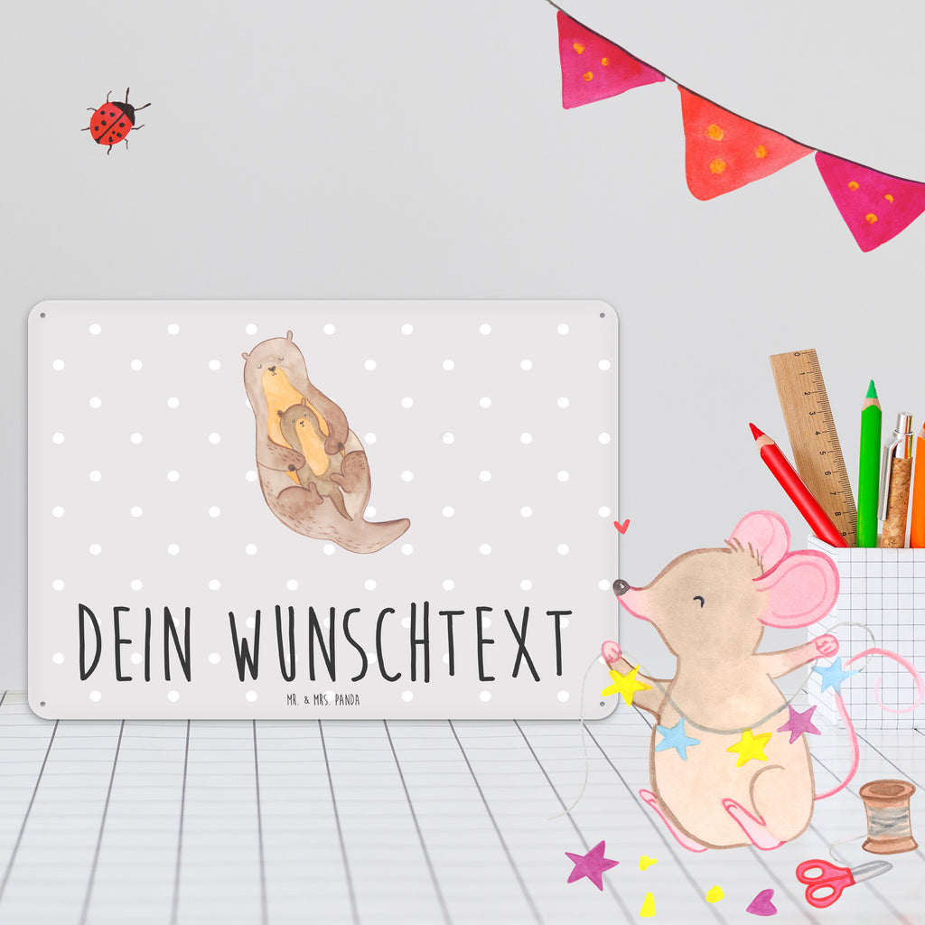 Personalisiertes Blechschild Otter mit Kind Blechschild, Metallschild, Geschenk Schild, Schild, Magnet-Metall-Schild, Deko Schild, Wandschild, Wand-Dekoration, Türschild, Otter, Fischotter, Seeotter, Otter Seeotter See Otter