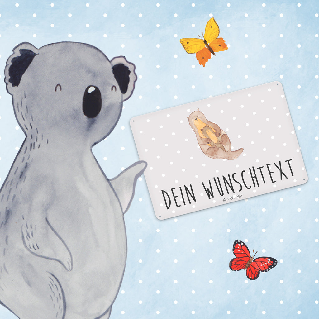 Personalisiertes Blechschild Otter mit Kind Blechschild, Metallschild, Geschenk Schild, Schild, Magnet-Metall-Schild, Deko Schild, Wandschild, Wand-Dekoration, Türschild, Otter, Fischotter, Seeotter, Otter Seeotter See Otter