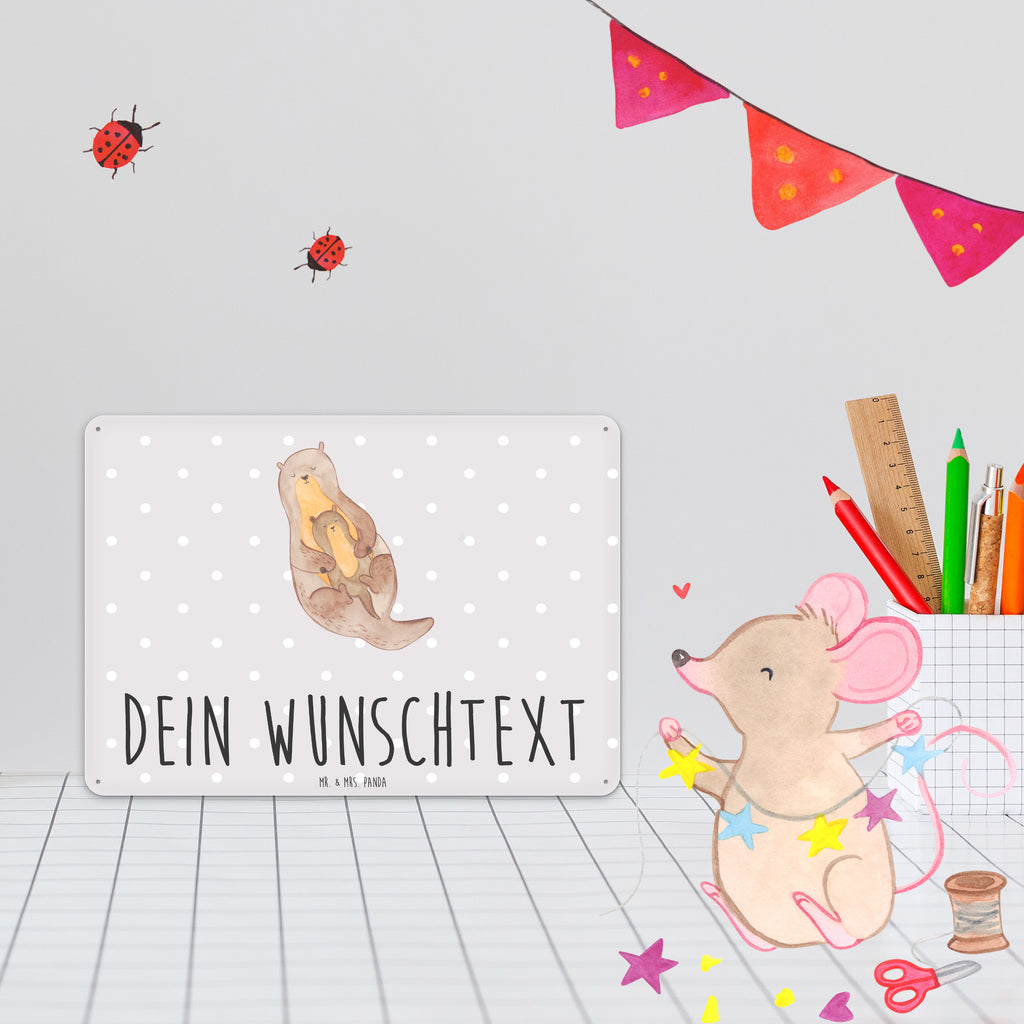 Personalisiertes Blechschild Otter mit Kind Blechschild, Metallschild, Geschenk Schild, Schild, Magnet-Metall-Schild, Deko Schild, Wandschild, Wand-Dekoration, Türschild, Otter, Fischotter, Seeotter, Otter Seeotter See Otter