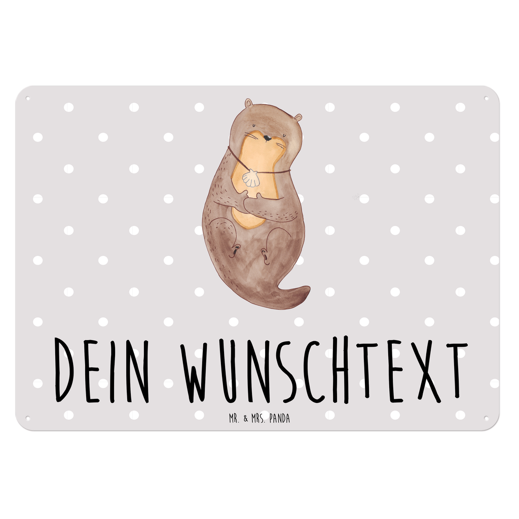 Personalisiertes Blechschild Otter mit Muschelmedaillon Blechschild, Metallschild, Geschenk Schild, Schild, Magnet-Metall-Schild, Deko Schild, Wandschild, Wand-Dekoration, Türschild, Otter, Fischotter, Seeotter, Otterliebe, grübeln, träumen, Motivation, Tagträumen, Büro