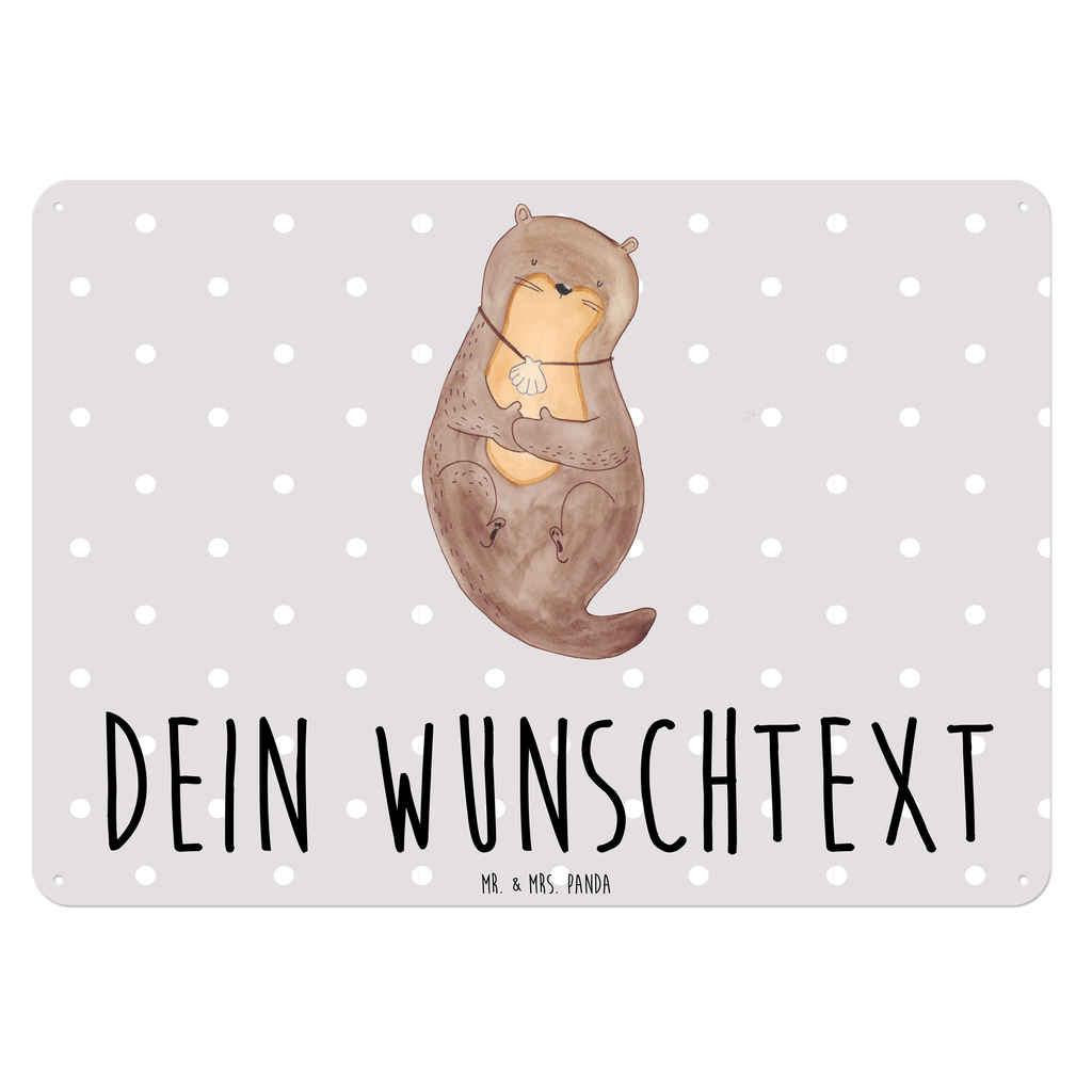 Personalisiertes Blechschild Otter mit Muschelmedaillon Blechschild, Metallschild, Geschenk Schild, Schild, Magnet-Metall-Schild, Deko Schild, Wandschild, Wand-Dekoration, Türschild, Otter, Fischotter, Seeotter, Otterliebe, grübeln, träumen, Motivation, Tagträumen, Büro