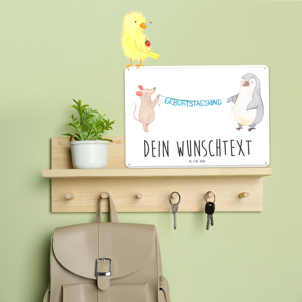 Personalisiertes Blechschild Maus Pinguin Geburtstag Blechschild, Metallschild, Geschenk Schild, Schild, Magnet-Metall-Schild, Deko Schild, Wandschild, Wand-Dekoration, Türschild, Geburtstag, Geburtstagsgeschenk, Geschenk, Maus, Pinguin, Geburtstage, Happy Birthday, Geburtstagsfeier