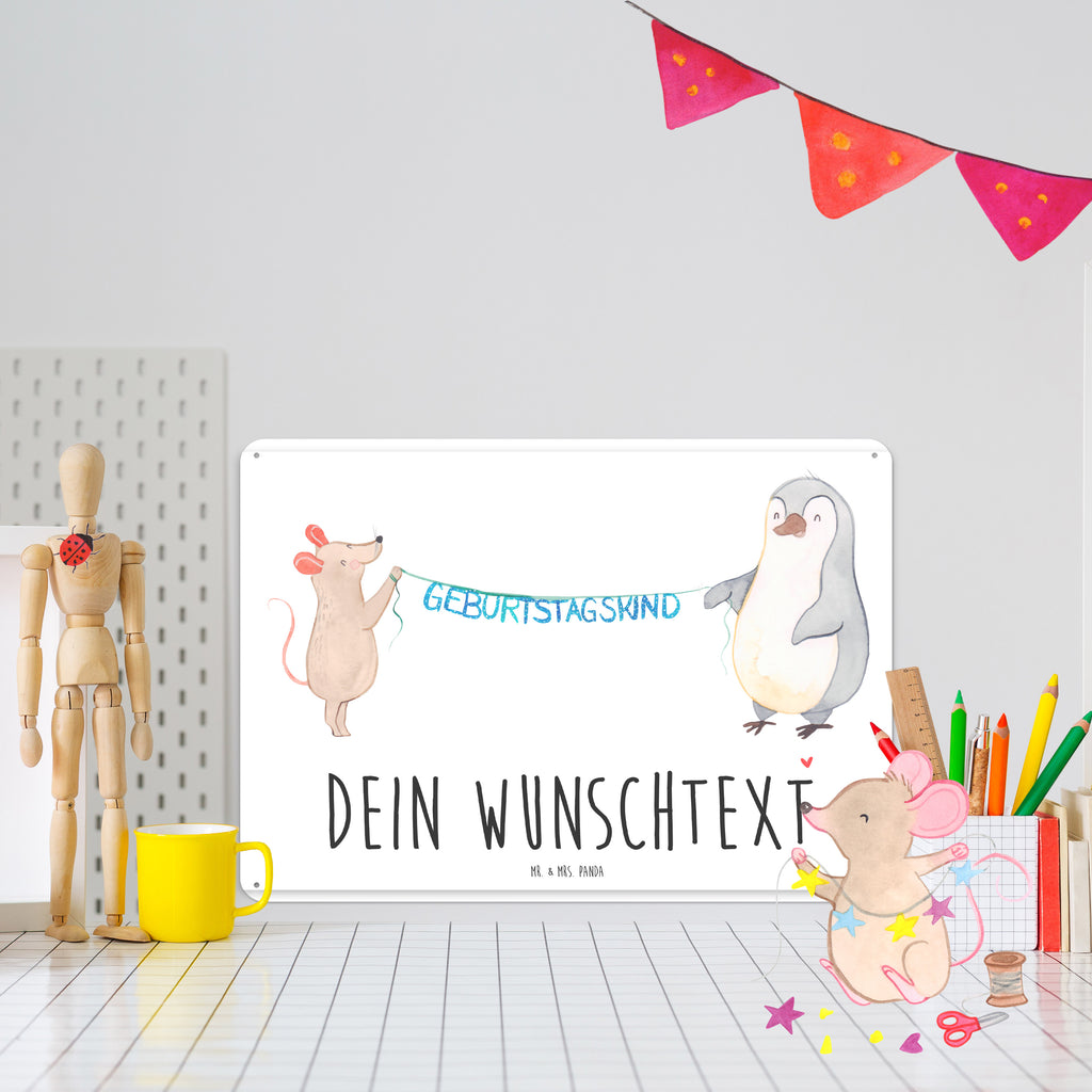 Personalisiertes Blechschild Maus Pinguin Geburtstag Blechschild, Metallschild, Geschenk Schild, Schild, Magnet-Metall-Schild, Deko Schild, Wandschild, Wand-Dekoration, Türschild, Geburtstag, Geburtstagsgeschenk, Geschenk, Maus, Pinguin, Geburtstage, Happy Birthday, Geburtstagsfeier
