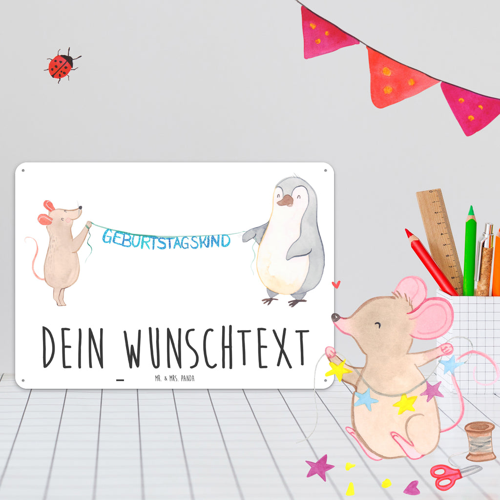 Personalisiertes Blechschild Maus Pinguin Geburtstag Blechschild, Metallschild, Geschenk Schild, Schild, Magnet-Metall-Schild, Deko Schild, Wandschild, Wand-Dekoration, Türschild, Geburtstag, Geburtstagsgeschenk, Geschenk, Maus, Pinguin, Geburtstage, Happy Birthday, Geburtstagsfeier