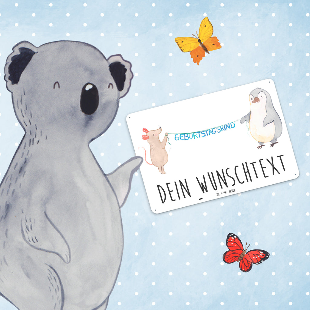Personalisiertes Blechschild Maus Pinguin Geburtstag Blechschild, Metallschild, Geschenk Schild, Schild, Magnet-Metall-Schild, Deko Schild, Wandschild, Wand-Dekoration, Türschild, Geburtstag, Geburtstagsgeschenk, Geschenk, Maus, Pinguin, Geburtstage, Happy Birthday, Geburtstagsfeier