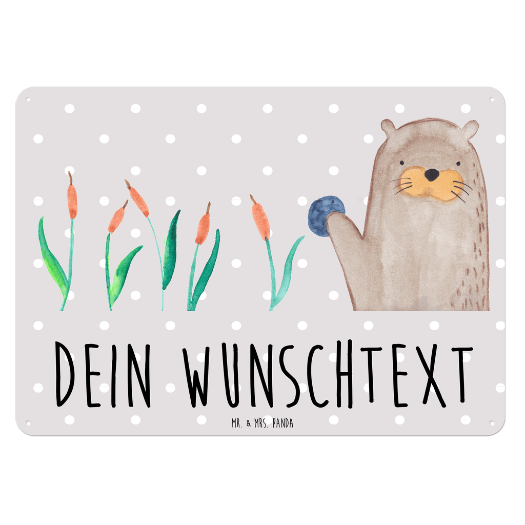 Personalisiertes Blechschild Otter mit Stein Blechschild, Metallschild, Geschenk Schild, Schild, Magnet-Metall-Schild, Deko Schild, Wandschild, Wand-Dekoration, Türschild, Otter, Fischotter, Seeotter, Otter Seeotter See Otter