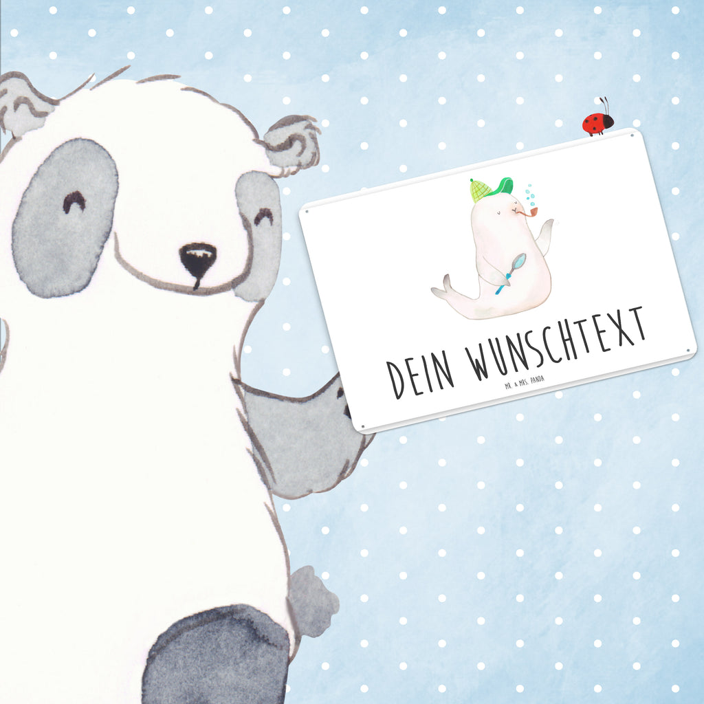 Personalisiertes Blechschild Robbe Sherlock Blechschild, Metallschild, Geschenk Schild, Schild, Magnet-Metall-Schild, Deko Schild, Wandschild, Wand-Dekoration, Türschild, Tiermotive, Gute Laune, lustige Sprüche, Tiere