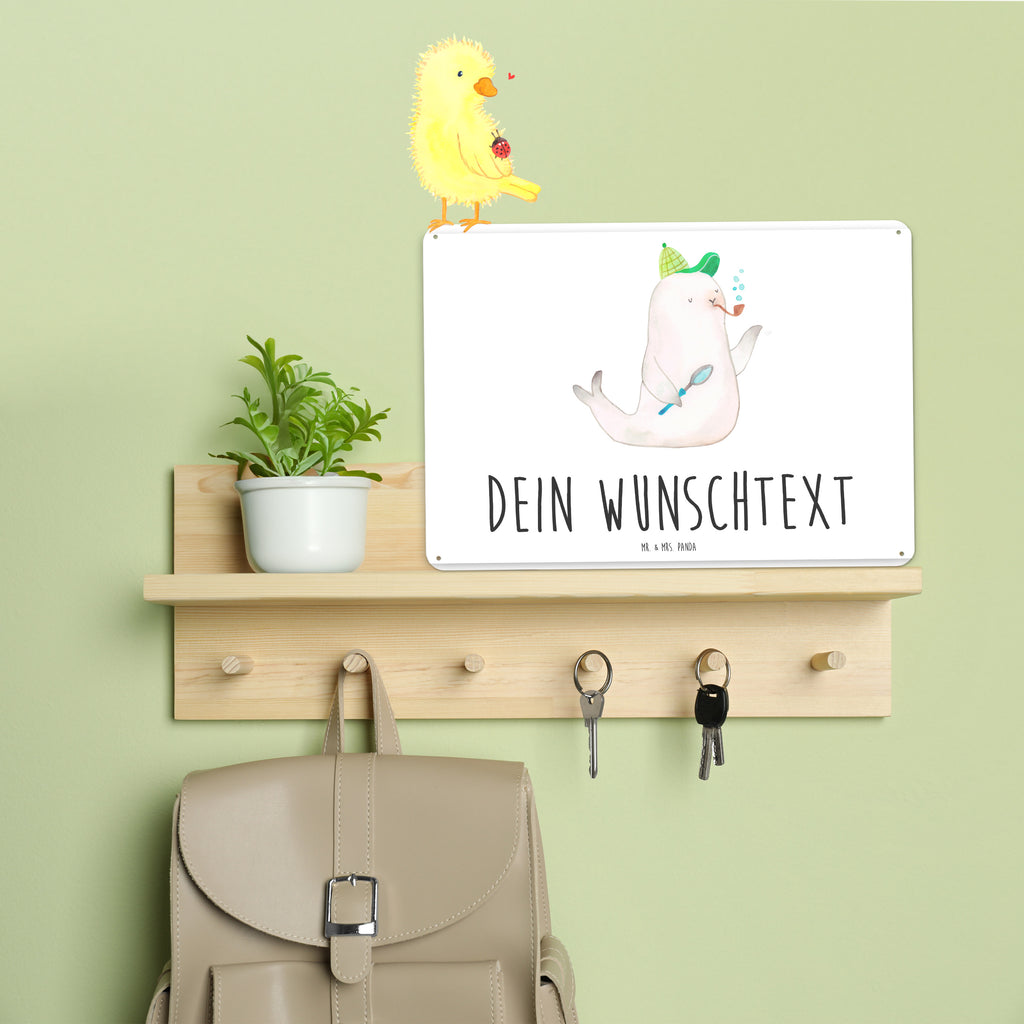 Personalisiertes Blechschild Robbe Sherlock Blechschild, Metallschild, Geschenk Schild, Schild, Magnet-Metall-Schild, Deko Schild, Wandschild, Wand-Dekoration, Türschild, Tiermotive, Gute Laune, lustige Sprüche, Tiere