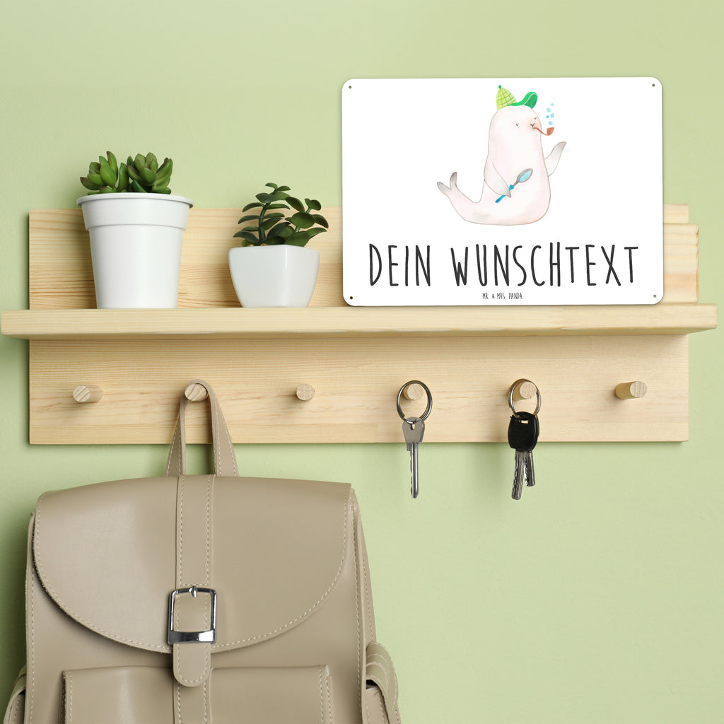Personalisiertes Blechschild Robbe Sherlock Blechschild, Metallschild, Geschenk Schild, Schild, Magnet-Metall-Schild, Deko Schild, Wandschild, Wand-Dekoration, Türschild, Tiermotive, Gute Laune, lustige Sprüche, Tiere
