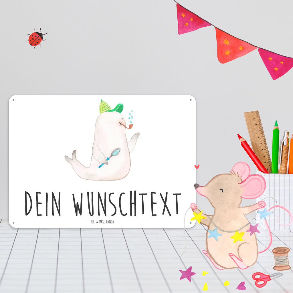 Personalisiertes Blechschild Robbe Sherlock Blechschild, Metallschild, Geschenk Schild, Schild, Magnet-Metall-Schild, Deko Schild, Wandschild, Wand-Dekoration, Türschild, Tiermotive, Gute Laune, lustige Sprüche, Tiere