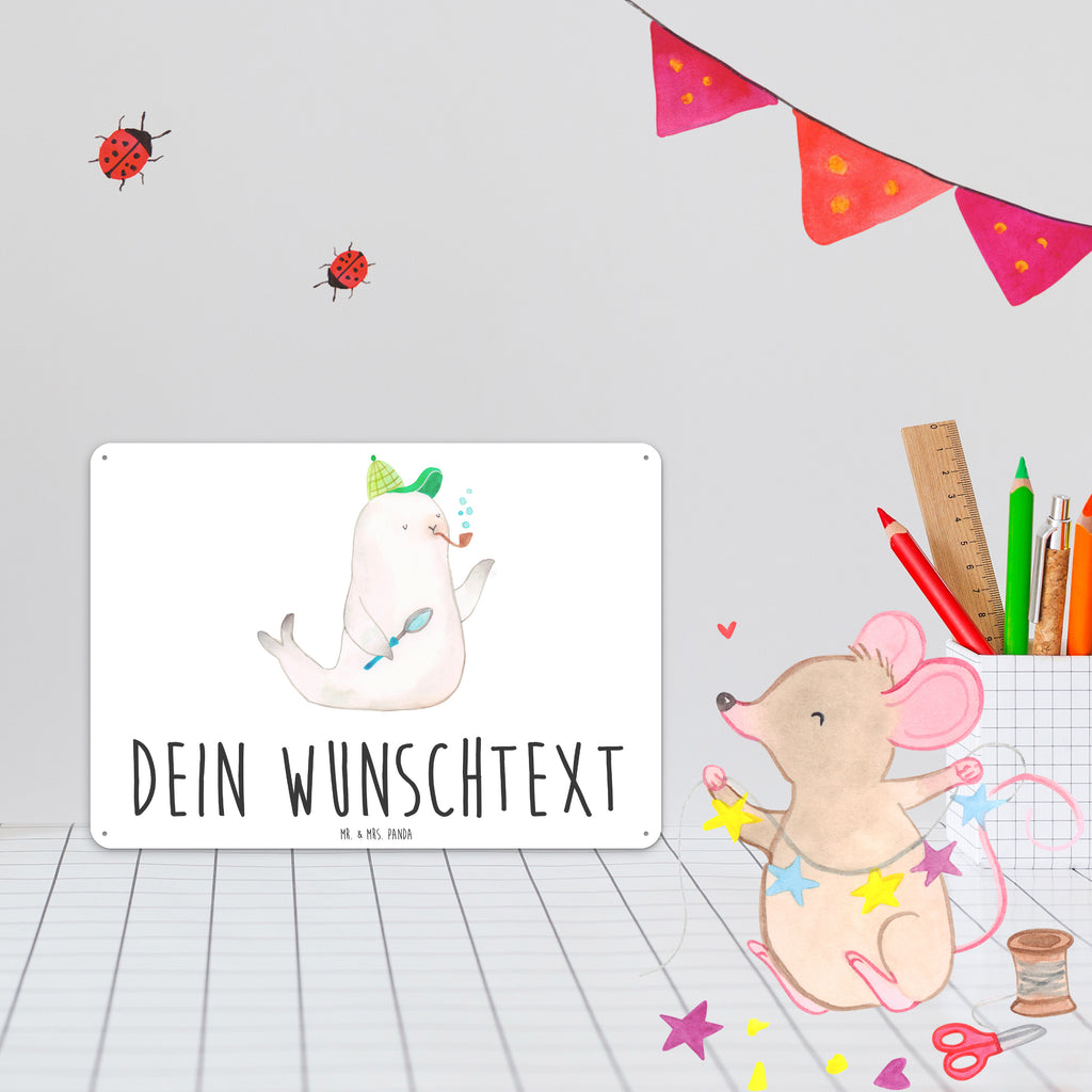Personalisiertes Blechschild Robbe Sherlock Blechschild, Metallschild, Geschenk Schild, Schild, Magnet-Metall-Schild, Deko Schild, Wandschild, Wand-Dekoration, Türschild, Tiermotive, Gute Laune, lustige Sprüche, Tiere