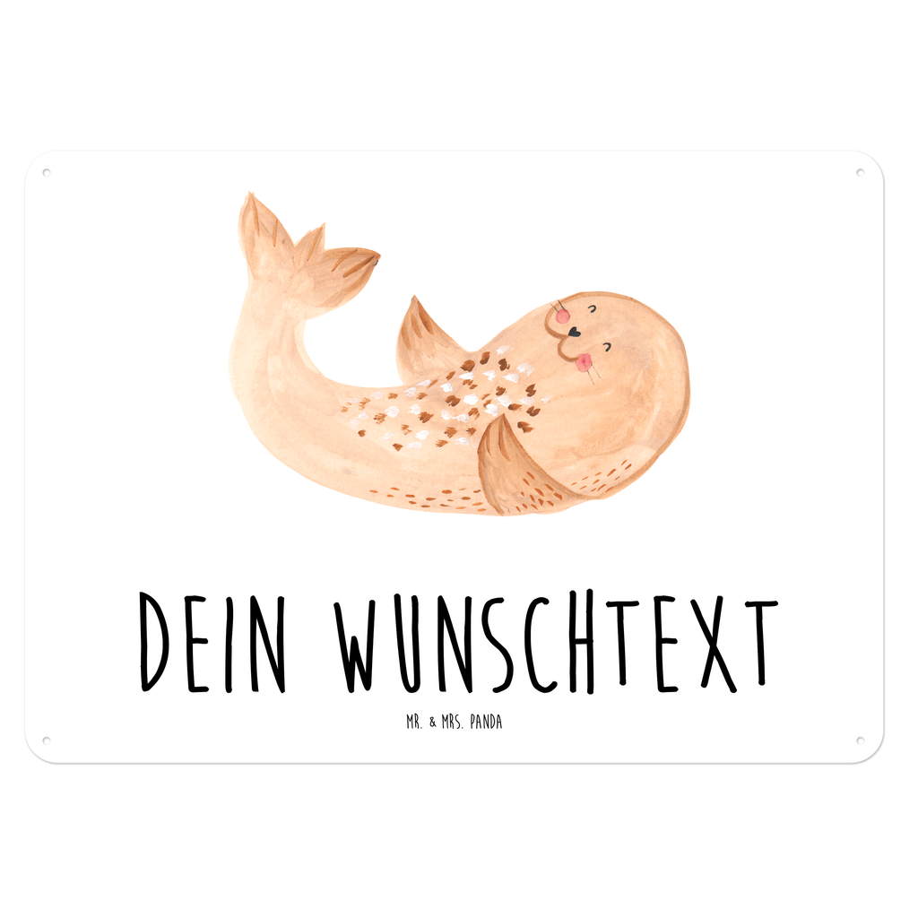 Personalisiertes Blechschild Robbe liegend Blechschild, Metallschild, Geschenk Schild, Schild, Magnet-Metall-Schild, Deko Schild, Wandschild, Wand-Dekoration, Türschild, Tiermotive, Gute Laune, lustige Sprüche, Tiere, Robbe, Robben, Seehund, Strand, Meerestier, Ostsee, Nordsee, Lachen, Freude