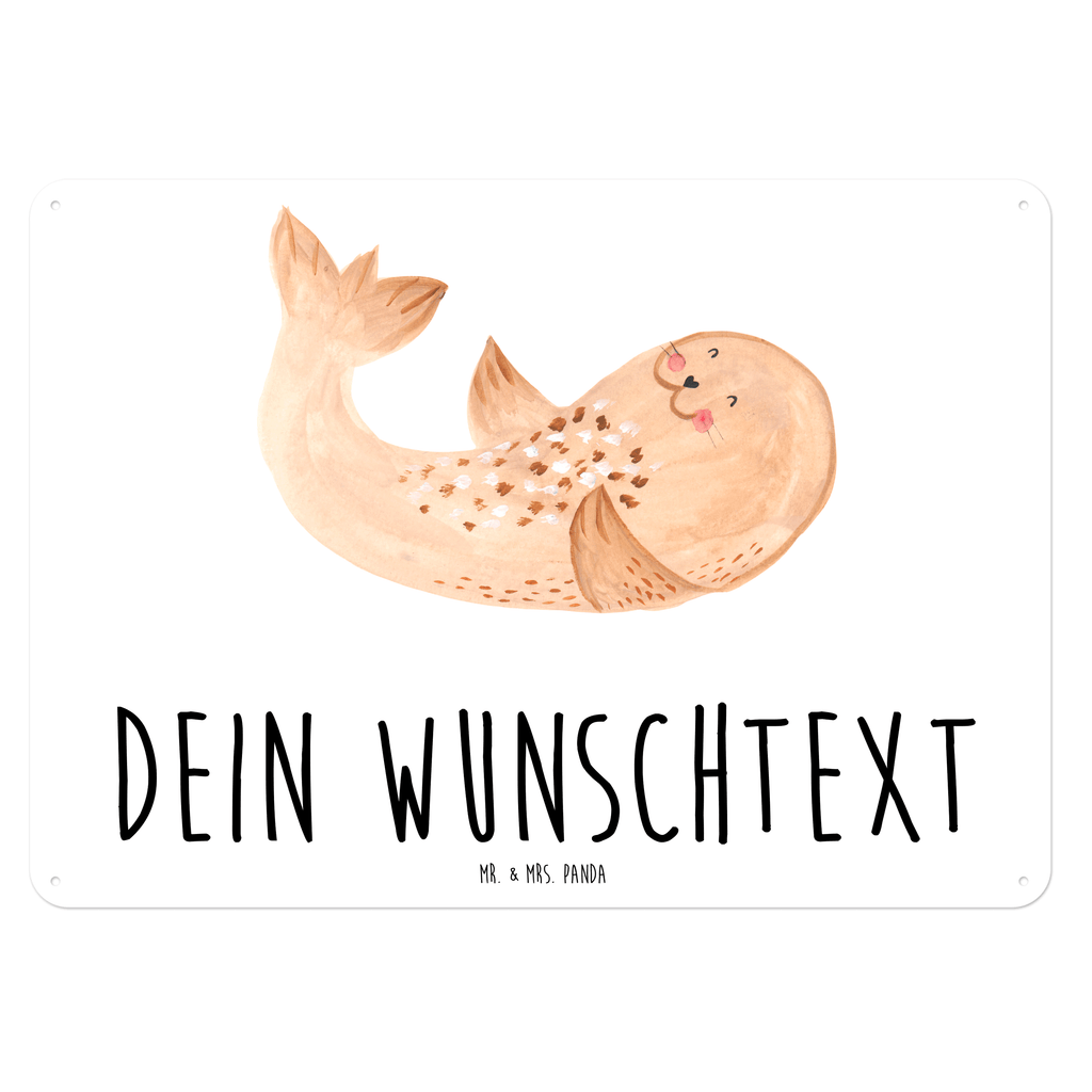 Personalisiertes Blechschild Robbe liegend Blechschild, Metallschild, Geschenk Schild, Schild, Magnet-Metall-Schild, Deko Schild, Wandschild, Wand-Dekoration, Türschild, Tiermotive, Gute Laune, lustige Sprüche, Tiere, Robbe, Robben, Seehund, Strand, Meerestier, Ostsee, Nordsee, Lachen, Freude