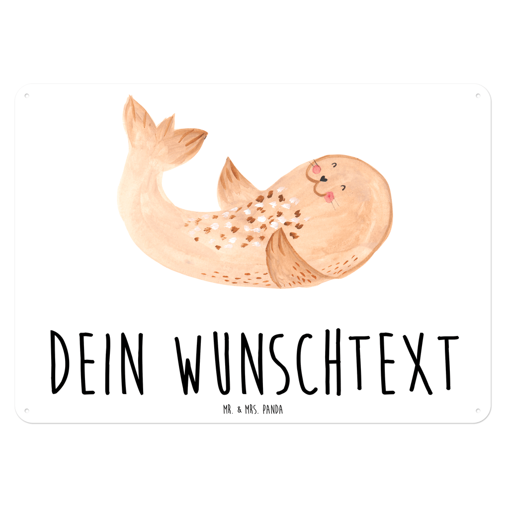 Personalisiertes Blechschild Robbe liegend Blechschild, Metallschild, Geschenk Schild, Schild, Magnet-Metall-Schild, Deko Schild, Wandschild, Wand-Dekoration, Türschild, Tiermotive, Gute Laune, lustige Sprüche, Tiere, Robbe, Robben, Seehund, Strand, Meerestier, Ostsee, Nordsee, Lachen, Freude