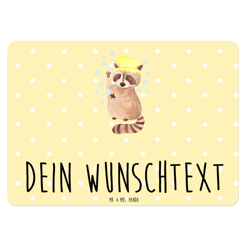 Personalisiertes Blechschild Waschbär Blechschild, Metallschild, Geschenk Schild, Schild, Magnet-Metall-Schild, Deko Schild, Wandschild, Wand-Dekoration, Türschild, süße Tiermotive, gute Laune, lustige Sprüche, Tiere, Waschbär, Tagträumen, Plan, Fröhlich, waschen, Seifenblasen